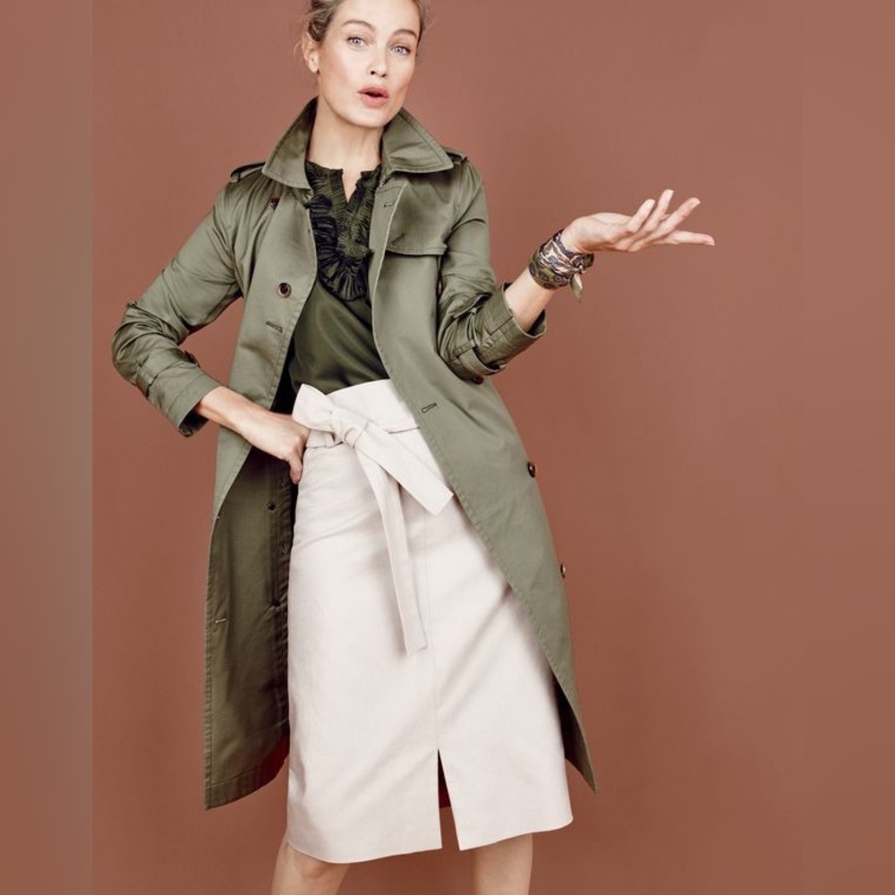 EUC J. Crew Olive Green City Trench Coat in 000P - fits size 0-2, petite sleeves
